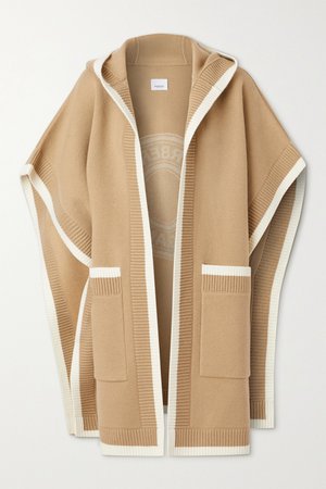Beige Hooded wool-blend jacquard cape | Burberry | NET-A-PORTER