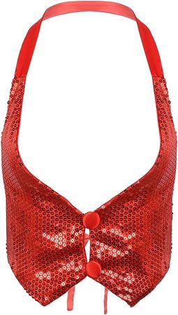 moily Women's Fashion Shiny Sequins Halter Neck Vest Tank Top Jazz Dance Waistcoat Clubwear Red One Size at Amazon Women’s Clothing store