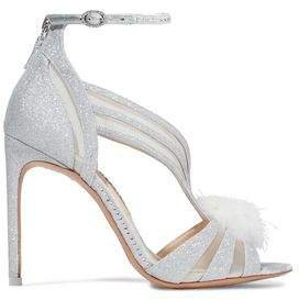Paola Feather-embellished Glittered Leather Sandals