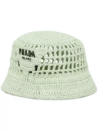 Prada logo-embroidered Raffia Bucket Hat - Farfetch
