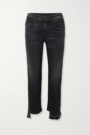 Boy Straight Frayed Mid-rise Jeans - Black