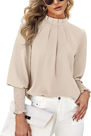 Teurkia Womens Long Sleeve Blouse Mock Neck Work Office Casual Loose Shirt Tops at Amazon Women’s Clothing store