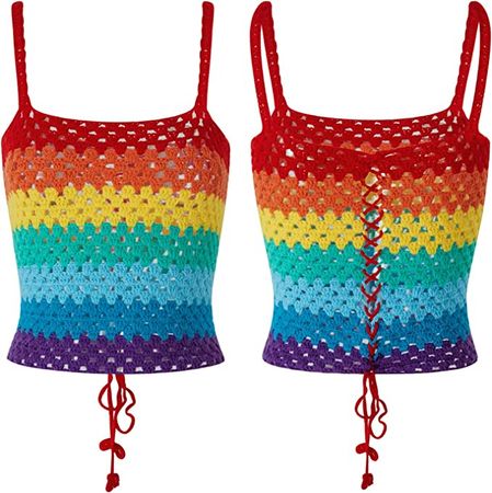 Women's Summer Crochet Tank Top Colorful Floral Embroidery Knit Vest Tops Boho Camisole Beachwear (Apricot , One Size ) at Amazon Women’s Clothing store
