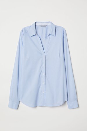 V-neck Shirt - Light blue/white striped - | H&M US