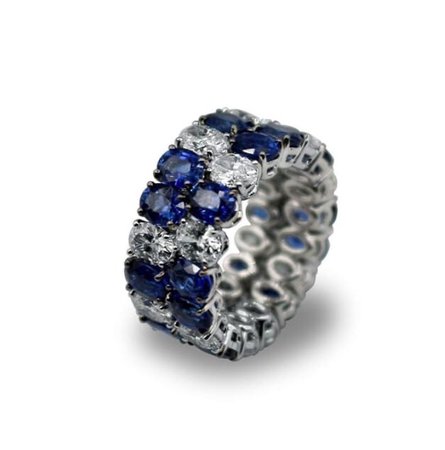 London Collection Blue Sapphire and Diamond Double Band cocktail ring