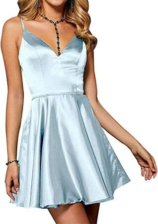 EEFZL Satin Spaghetti Homecoming Dresses for Junior Short Formal Cocktail Ball Gown with Pocket at Amazon Women’s Clothing store