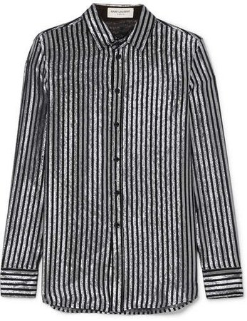 Striped Lamé And Silk-chiffon Shirt - Black