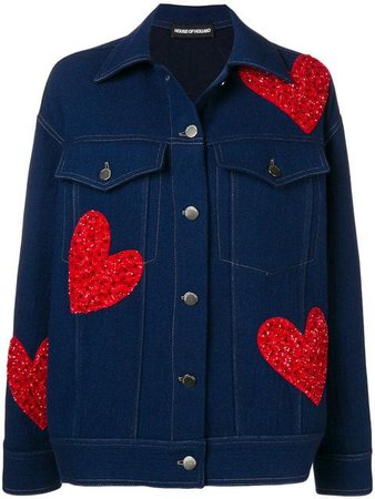 House Of Holland x THE WOOLMARK COMPANY sequin heart print oversized denim jacket £855 - Buy Online - Mobile Friendly, Fast Delivery