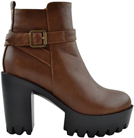 Amazon.com | Generation Y Women's Ankle Boots Lug Sole Chunky Heel Buckle Casual Booties | Ankle & Bootie