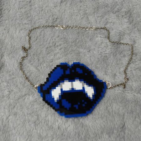 dark vampire lips perler necklace original pixel art | Etsy