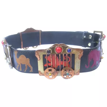 1950s Avant Garde Circus Animal Themed Black Leather Womens Belt For Sale at 1stDibs