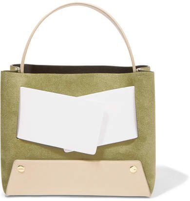 Yuzefi - Dinky Color-block Suede And Textured-leather Tote - Army green
