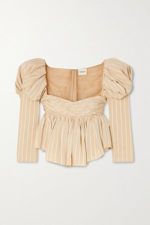 Cream Kim ruched striped jacquard and tulle top | Khaite | NET-A-PORTER