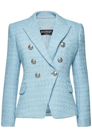 Balmain - Tweed Jacket with Embossed Buttons - blue