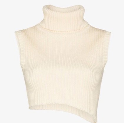 asymmetrical cream knit turtleneck top