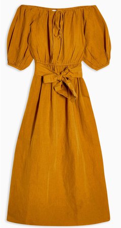 off the shoulder marigold dress