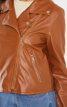 Tan Pu Zip Biker Jacket | Coats & Jackets | PrettyLittleThing