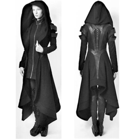 Irregular Women Black Hooded Coat Punk Gothic Cosplay Steampunk Jacket Overcoat | eBay