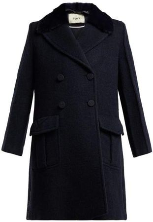 Double Breasted Wool Blend Coat - Womens - Navy