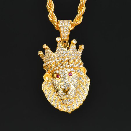 18k Yellow Gold Iced Lion King Pendant