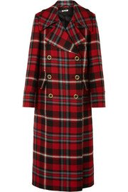 Alexander McQueen | Double-breasted pleated leather coat | NET-A-PORTER.COM