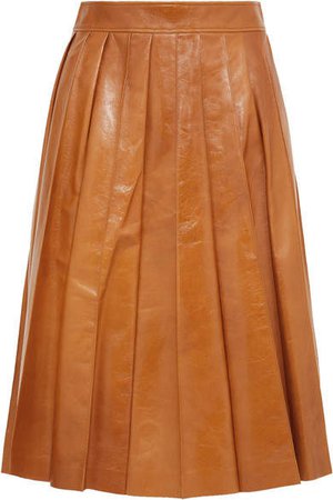 Pleated Glossed-leather Skirt - Orange