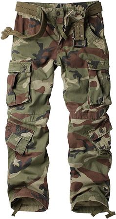 AKARMY Men's Casual Cargo Pants Military Army Camo Pants Combat Work Pants with 8 Pockets(No Belt) Battlefield Camo 40 at Amazon Men’s Clothing store