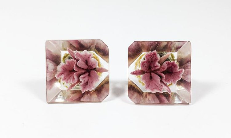 Lucite Flower Earrings Clear Resin Vintage 1960s Floral | Etsy