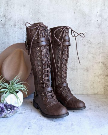 Brown Tall Combat Boots