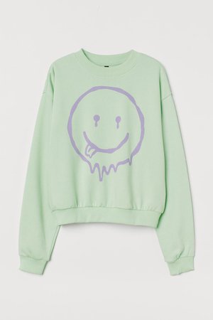 Sweatshirt - Mint green/smiling face - Ladies | H&M US