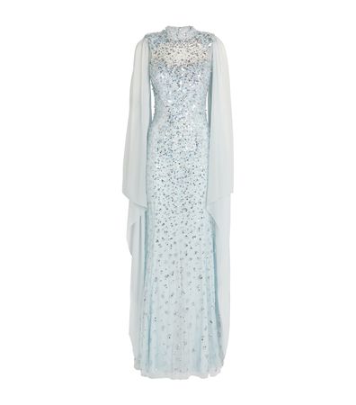 Jenny Packham Embellished Cape-Sleeve Rita Gown | Harrods AU