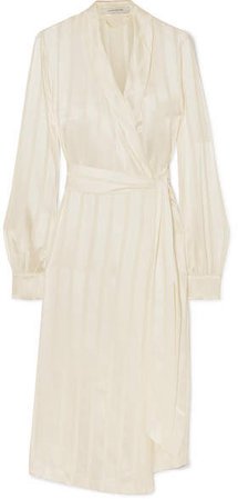 La Collection - Eleni Striped Silk-satin Wrap Dress - White