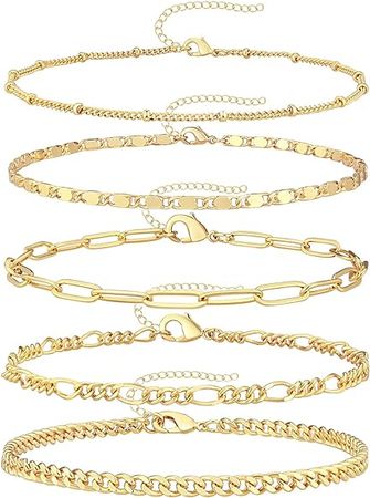 Amazon.com: Reoxvo Gold Bracelets Jewelry Gifts Set for Women Fashion Dainty Gold Adjustable Layered Link Chain Bracelet Pack for Women 14K Real Gold Cute 5pcs: Clothing, Shoes & Jewelry