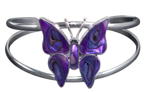 Abalone and Silver Purple Butterfly Bracelet