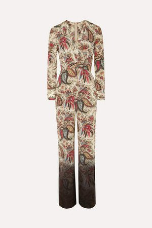 Printed Silk Crepe De Chine Jumpsuit - Beige