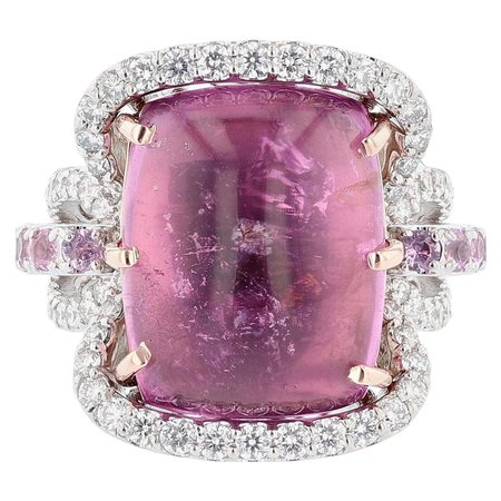Nazarelle 14K White and Rose Gold Pink Tourmaline Pink Sapphire and Diamond Ring For Sale at 1stDibs