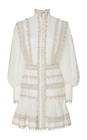 Zimmermann Embroidered Button-Detailed Ramie Mini Dress Size: 0