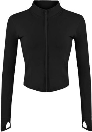 Lviefent Womens Lightweight Full Zip Running Track Jacket Workout Slim Fit Yoga Sportwear with Thumb Holes (Black, Small) at Amazon Women’s Clothing store