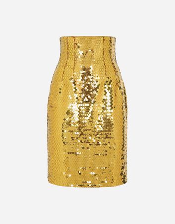 Dolce & Gabbana High-waisted sequined midi skirt in Yellow for Women