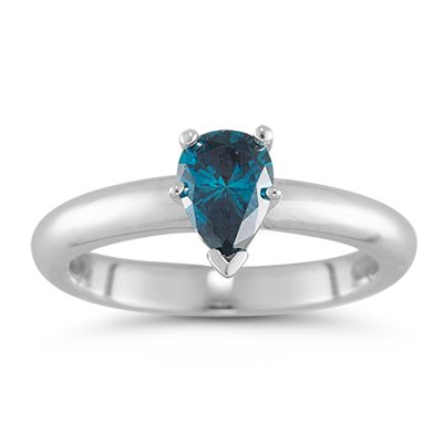 0.53 Cts Teal Blue Diamond Solitaire Ring in 14K White Gold