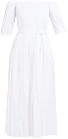 Narciso Pleated Cotton Poplin Midi Dress - Womens - Ivory