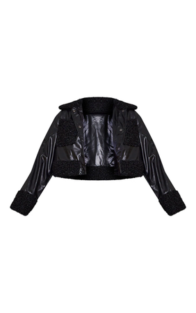 Black Borg Pocket Front Faux Leather Cropped Coat $30