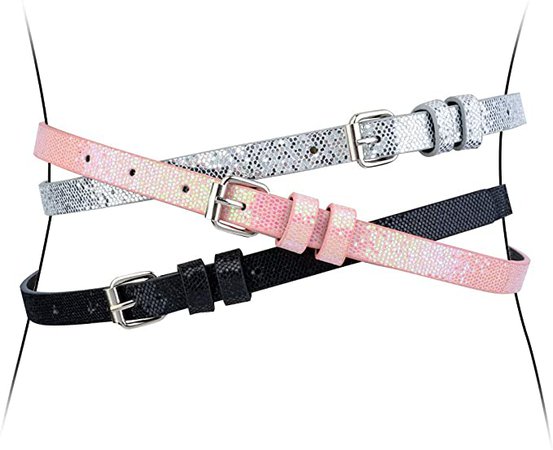 Amazon.com: Belts for Girls 3 Pack Teen Kids Toddler Fashion Preffered PU Leather Glitter Belt Black/Silver/Pink Shiny XS: Clothing, Shoes & Jewelry
