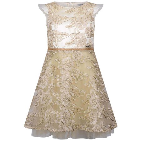 Guess Girls Dress - Gold Embroidered Tulle Dress - Girls Designer Clothes