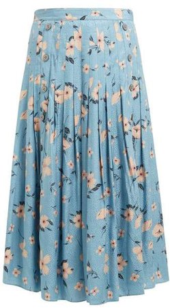 Daniella Floral Print Silk Blend Midi Skirt - Womens - Blue Multi