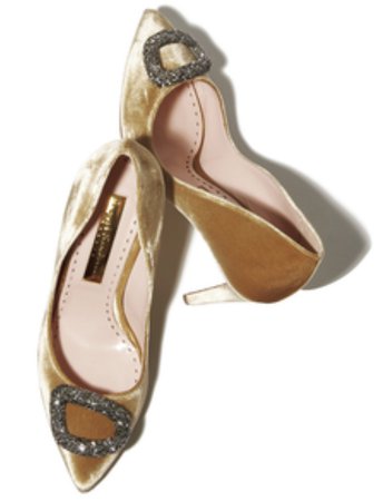 gold velvet embellished heels