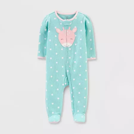 Baby Girls' Dots Giraffe Interlock Sleep 'N Play 1pc Pajama - Just One You® Made By Carter's Light Green : Target