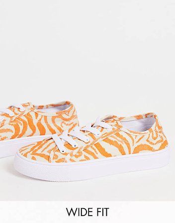 ASOS DESIGN Wide Fit Dizzy lace up sneakers in tiger print | ASOS