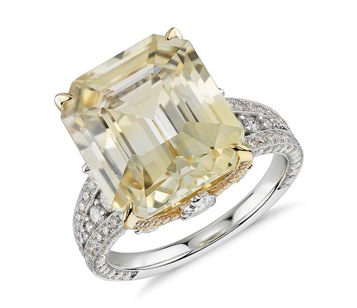 Emerald-Cut Yellow Sapphire and Diamond Ring in 18k White and Yellow Gold (12.03 ct. tw. centre) | Blue Nile