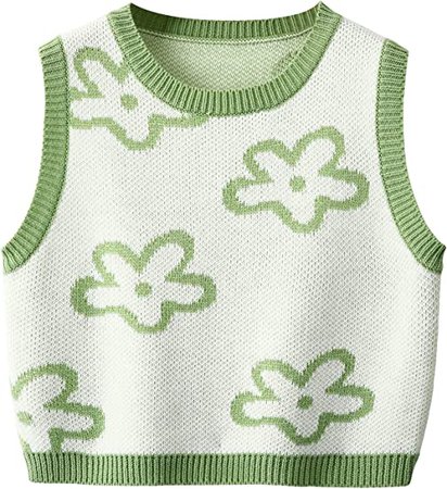 Floerns Women's Sleeveless Round Neck Cute Strawberry Sweater Vest Crop Shirt Top at Amazon Women’s Clothing store